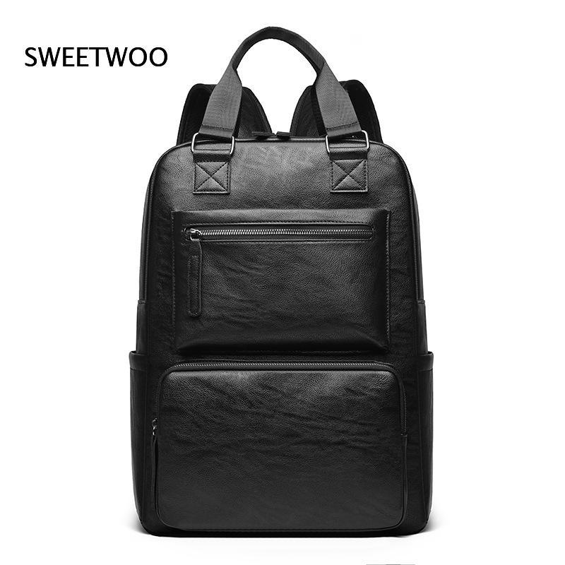 Leather Work Rucksack Mens - 남성용 인조 가죽 노트북 백팩, 듀얼