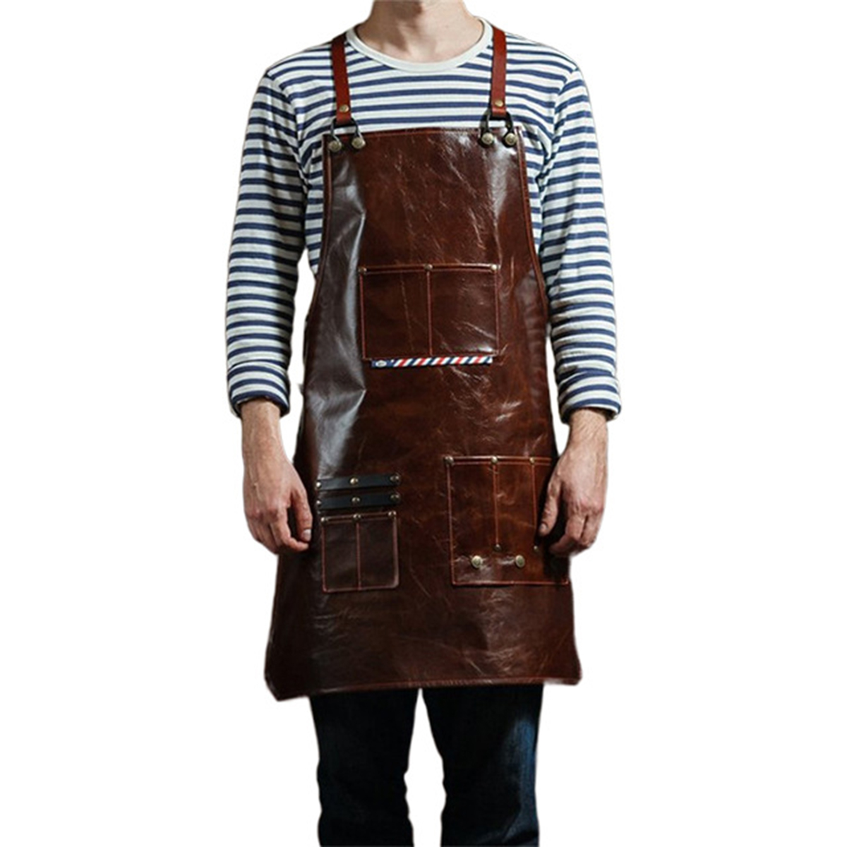 Leatherwork Apron - 남성용 가죽 작업 앞치마 다중 포켓이