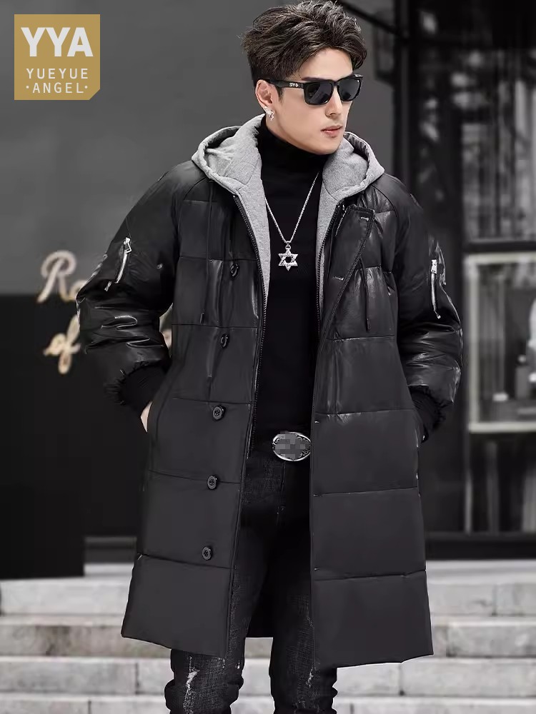 Leather Work Jacket With Hood - 겨울 신상 남성 후드 롱 정품