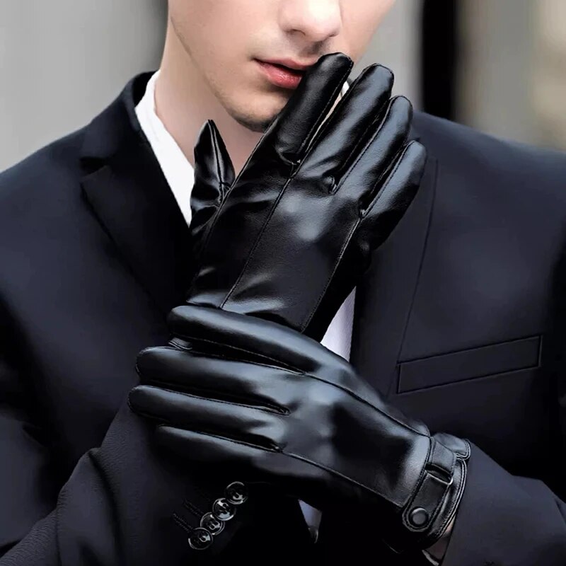 Leather Work Winter Gloves - 남성용 겨울 사이클링 장갑, 야외 방수