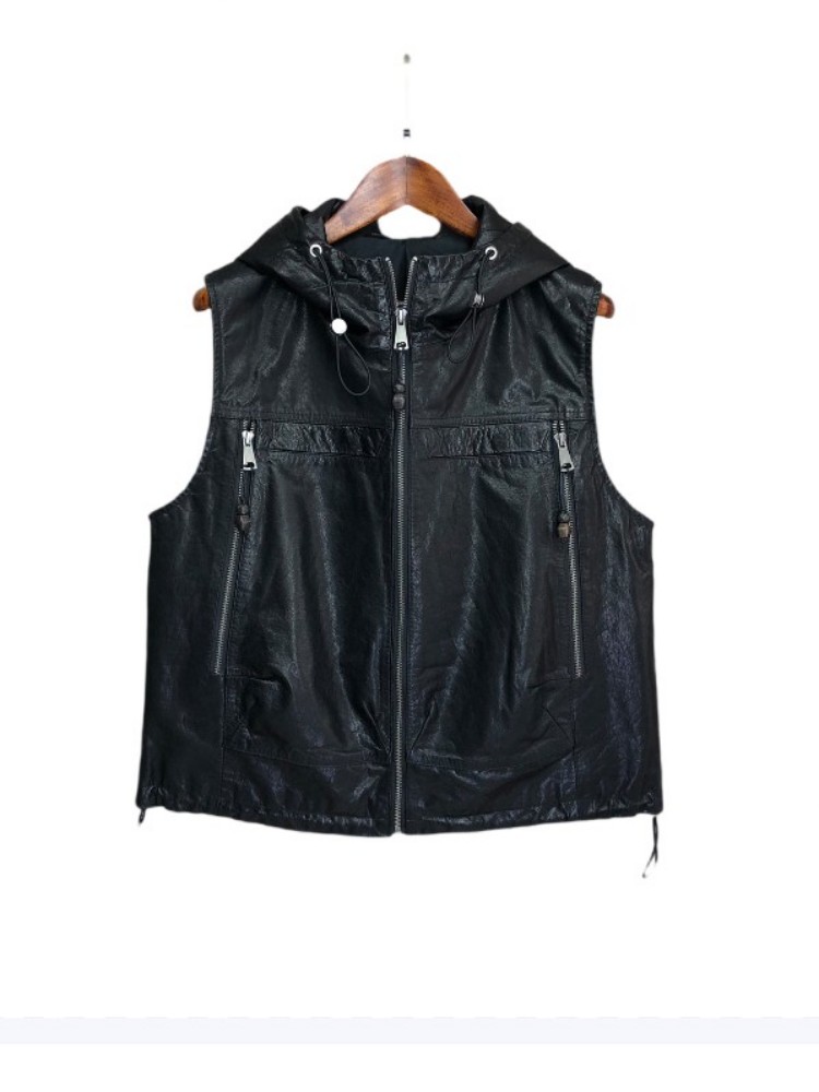 여성 캐주얼 천연 가죽 후드 조끼 여성용 오토바이 오일 - Leather Work Jacket With Hood 리뷰 및 가격