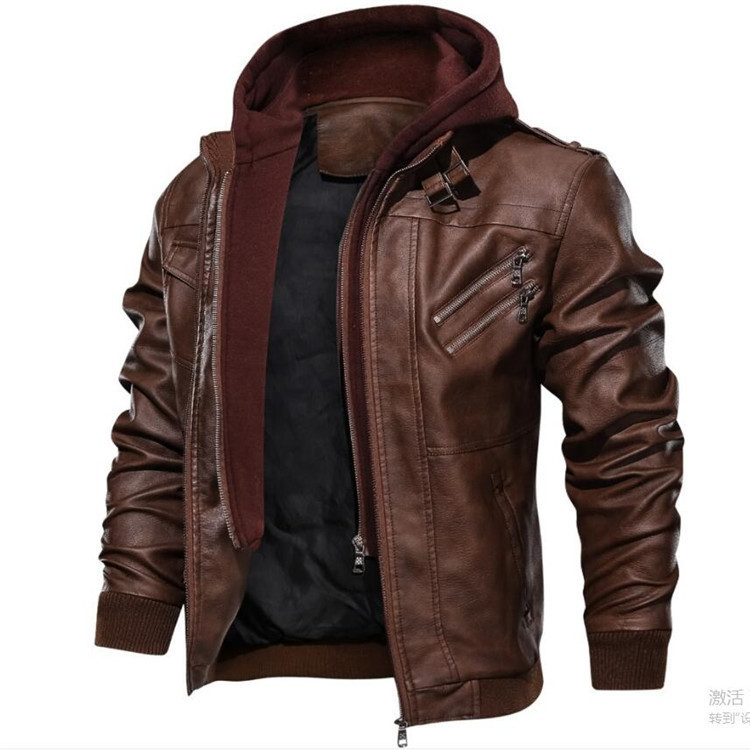 남성 후드 코트 PU 재킷 지퍼 슬림핏 코트 지퍼 작업 - Leather Work Jacket With Hood 리뷰 및 가격