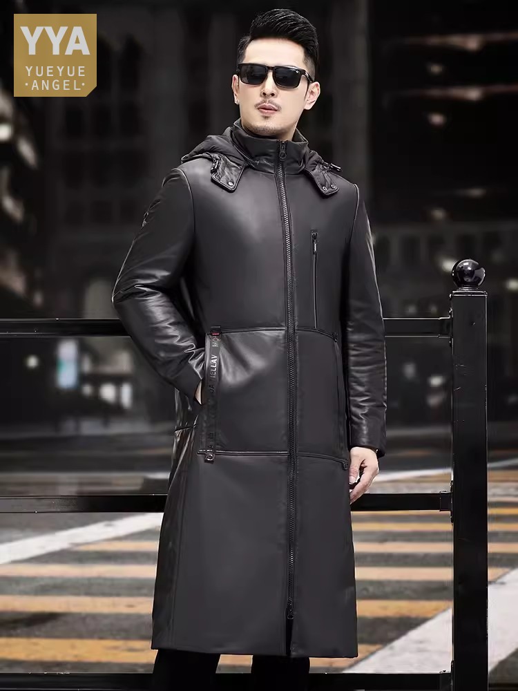 겨울 두꺼운 따뜻한 롱 구스 다운 코트 비즈니스 캐주얼 - Leather Work Jacket With Hood 리뷰 및 가격