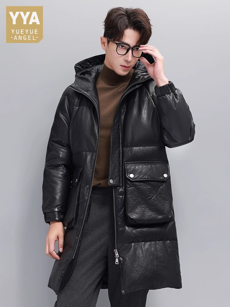겨울 남성 따뜻한 거위 다운 재킷 후드 롱 오버코트 포 - Leather Work Jacket With Hood 리뷰 및 가격