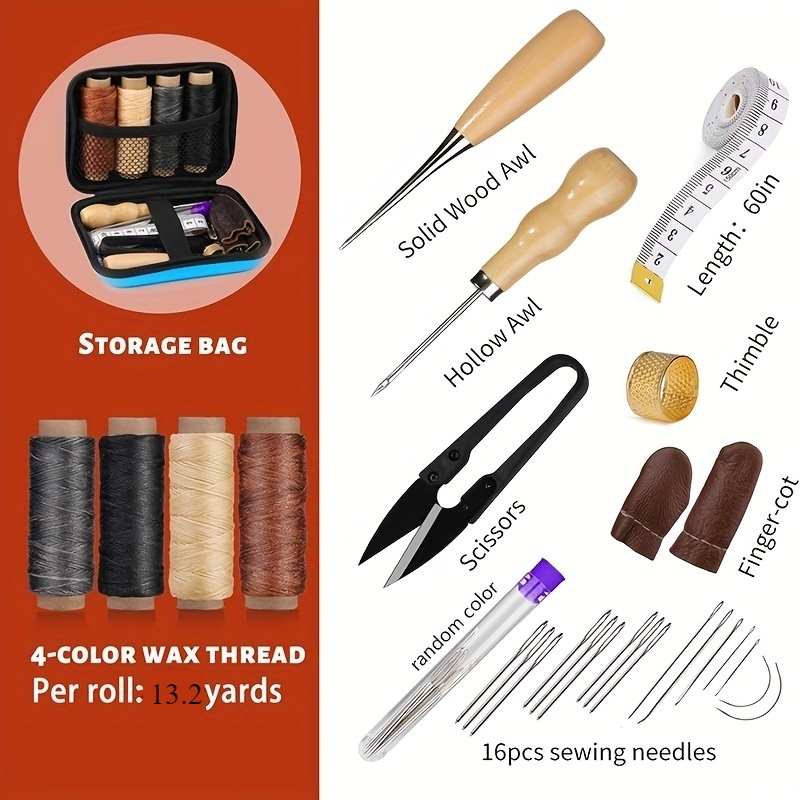 가죽 재봉 키트, 대형 바늘과 왁스 처리된 실이 포함된 - Upholstery Leather Work 리뷰 및 가격