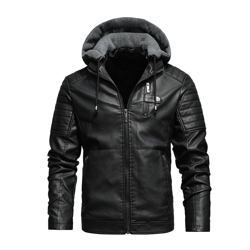 남성 후드 코트 두꺼운 따뜻한 Pu 재킷 지퍼 슬림 피 - Leather Work Jacket With Hood 리뷰 및 가격