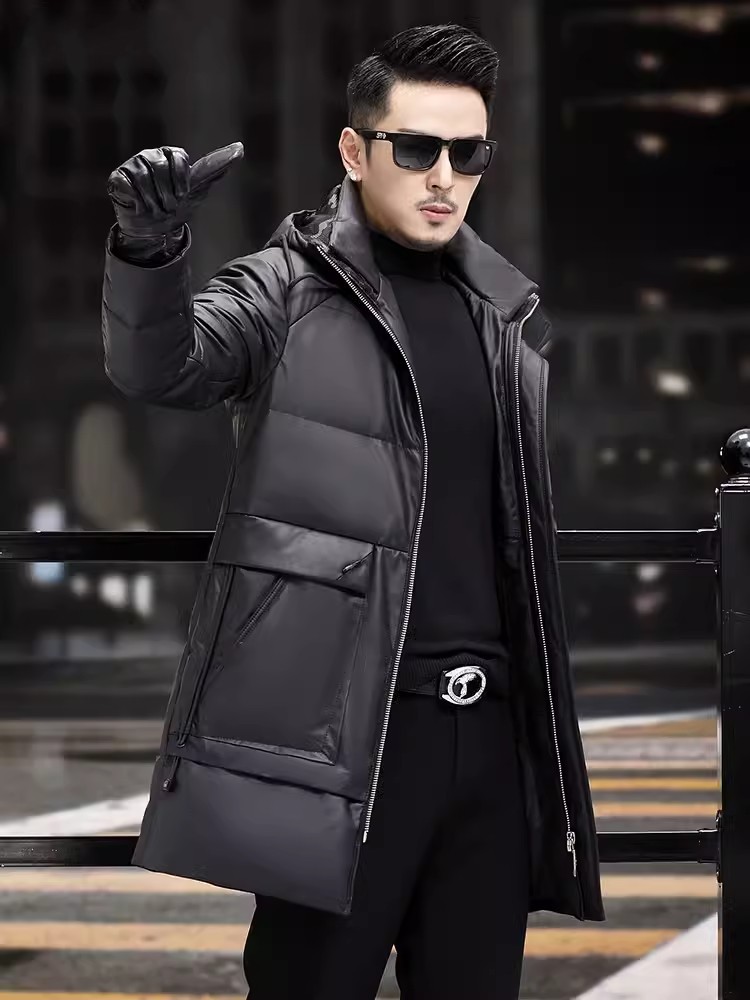 겨울 남성 두꺼운 따뜻한 흰색 거위 다운 코트 후드 긴 - Leather Work Jacket With Hood 리뷰 및 가격