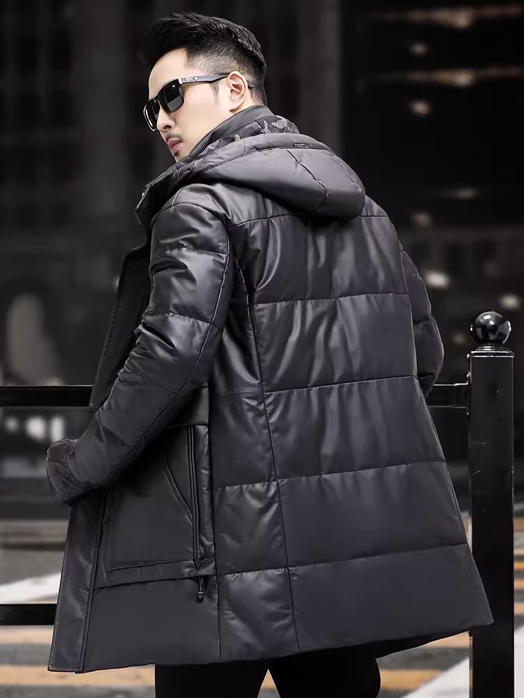 겨울 남성 두꺼운 따뜻한 흰색 거위 다운 코트 후드 긴 - Leather Work Jacket With Hood 리뷰 및 가격