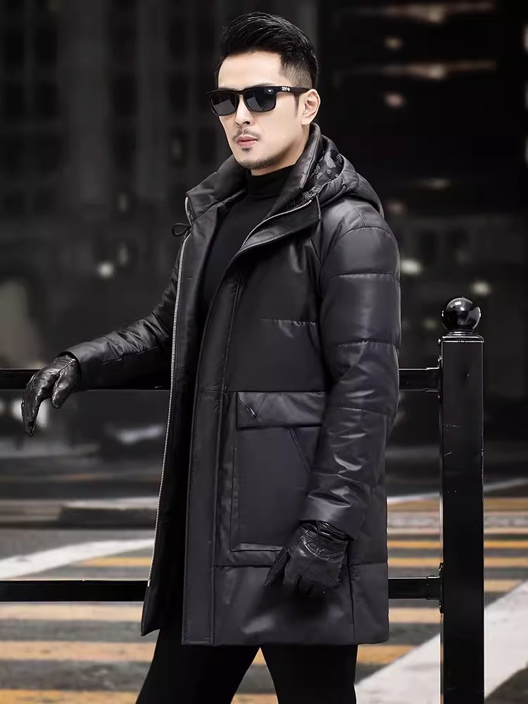 겨울 남성 두꺼운 따뜻한 흰색 거위 다운 코트 후드 긴 - Leather Work Jacket With Hood 리뷰 및 가격