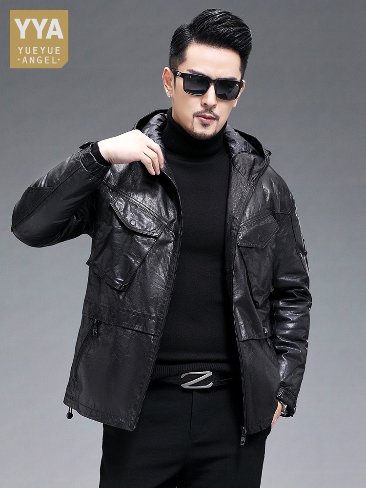 겨울 남성 따뜻한 진짜 염소 가죽 다운 재킷 후드 윈드 - Leather Work Jacket With Hood 리뷰 및 가격
